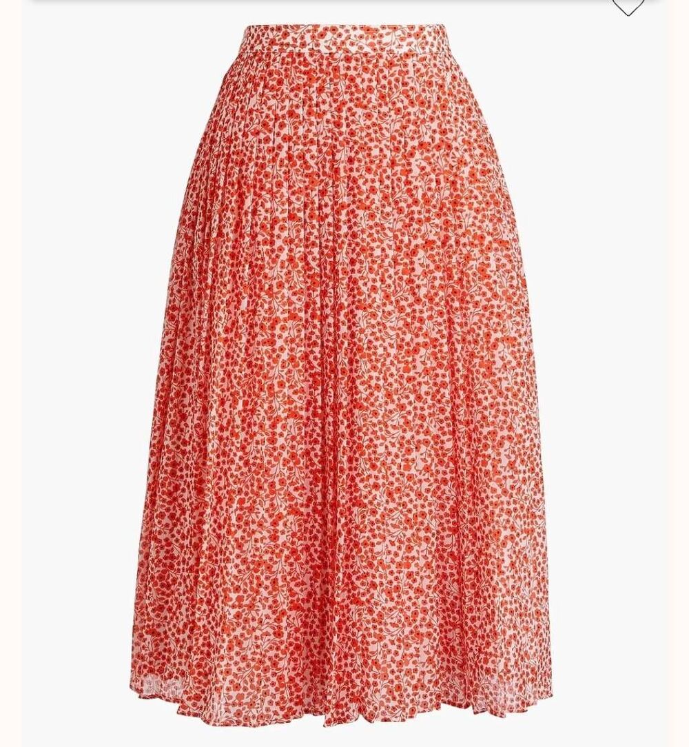 J. Crew Tangerine Floral Ditsy Pleated Midi Skirt Size 12 Zip Back Lined EUC